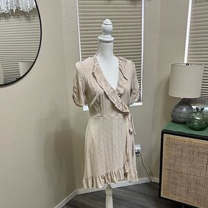 SANCTUARY • Tan Polka Dot Faux Wrap Dress